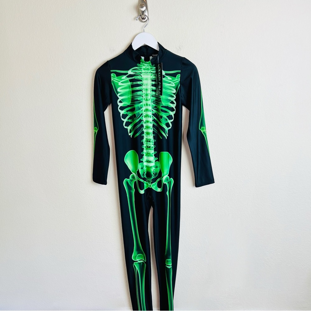Dolls Kill Black and Green Skeleton Jumpsuit